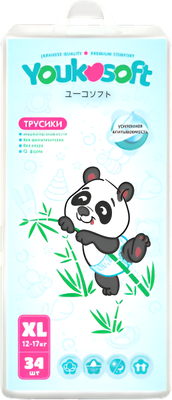 Подгузники-трусики детские Youkosoft Ультратонкие премиум 12-17 XL (34шт) - 