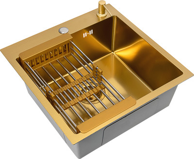 Мойка кухонная Basic CL DS Decor 50x50 (золото, коландер, дозатор) - 