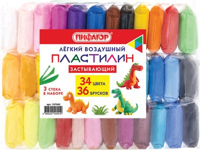 Пластилин легкий Пифагор 107042 (34цв) - 