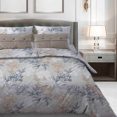 Комплект постельного белья Бояртекс № 189 Симфония 8/5 Вид (L) 2сп с европростыней (бязь, серый/бежевый) - 