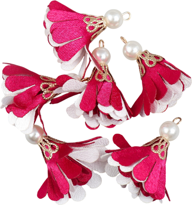 

Набор цветов для декорирования, Цветок 2 с жемчужиной. Малиновый и белый / 9464315