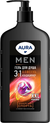 Шампунь-гель для душа Aura Men 3 в 1 Энергия Спорта флакон/дозатор (750мл) -