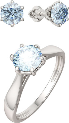 

Комплект ювелирных украшений из золота и серебра, Серьги 3S40132.14K.W, кольцо 02S4036.ZZ р.17 с топазом