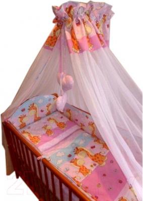 Комплект постельный для малышей Ankras Стандарт: Горох-Жираф 3 (розовый) - балдахин в комплект не входит