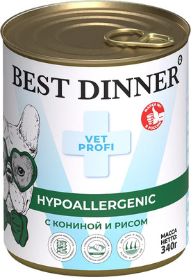 Влажный корм для собак Best Dinner Vet Profi Hypoallergenic С кониной и рисом (340г) - 