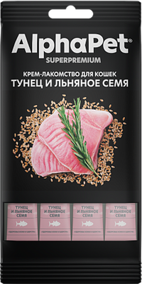 Лакомство для кошек AlphaPet Superpremium Крем с тунцом и льняным семенем / 340001 (48г) -