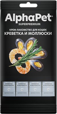 Лакомство для кошек AlphaPet Superpremium Крем с креветкой и моллюсками / 340002 (48г) -
