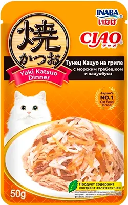 

Влажный корм для кошек, Тунец Кацуо на гриле с морским гребешком кацуобуси