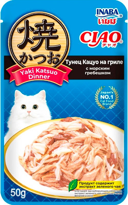 Влажный корм для кошек Inaba Тунец Кацуо на гриле с морским гребешком (50г) -