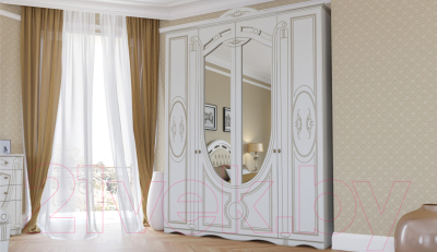 Комплект мебели для спальни Империал Александрина без ОМ ШК-4 (белый/золото)