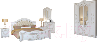 Комплект мебели для спальни Империал Александрина без ОМ ШК-4 МИ (белый/золото)