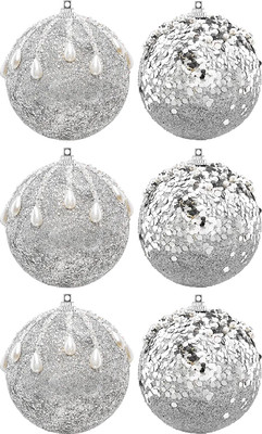 Набор шаров новогодних Elan Gallery Серебро с белым / 970168 (6шт) - 
