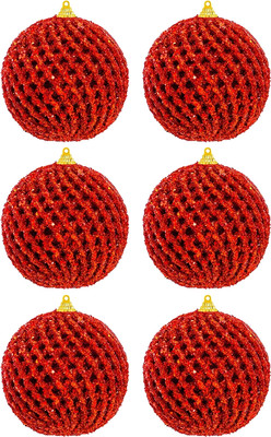 

Набор шаров новогодних, Красный с блестками / 970153