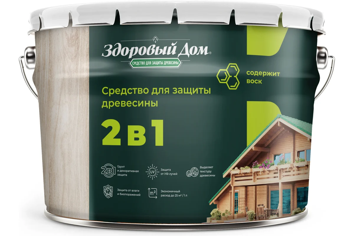 Защитно-декоративный состав Здоровый дом 2в1 Орегон (9л)