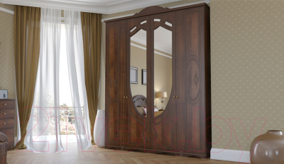 Комплект мебели для спальни Империал Александрина с ОМ ШК-4 (орех/золото)