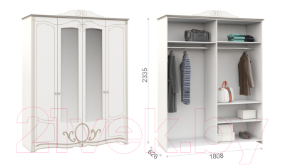 Комплект мебели для спальни Империал Барбара с ОМ ШК-4 (белый/серебристый)