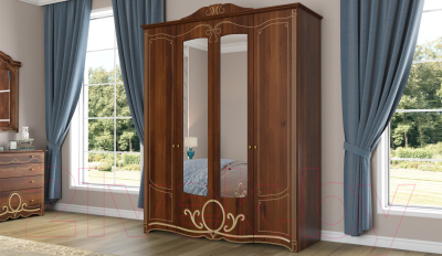 Комплект мебели для спальни Империал Барбара без ОМ ШК-4 (орех/золото)