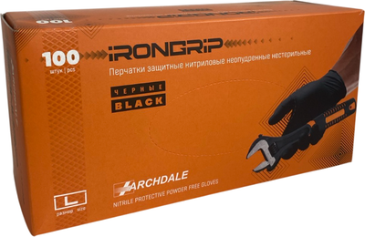 Перчатки одноразовые IronGrip Нитриловые сверхпрочные (XL, 100шт, черный) -