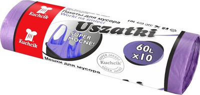 Пакеты для мусора Kuchcik Супер прочные 60л 13мкм с ручками (10шт, фиолетовый) - 