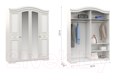 Комплект мебели для спальни Империал Диана без ОМ ШК-4 МИ (белый/золото)