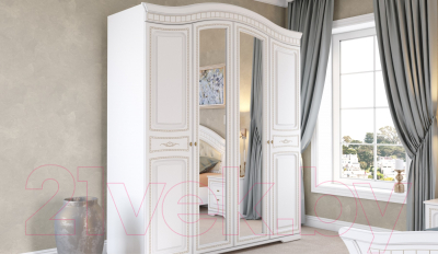 Комплект мебели для спальни Империал Диана с ОМ МИ ШК-4 (белый/золото)