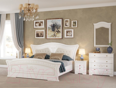 Комплект мебели для спальни Империал Каролина с ОМ 180 МИ ШК-5 (белый/золото)