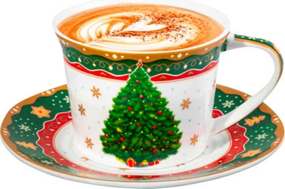 Чашка с блюдцем Elan Gallery Новогодняя елка New Bone China / 420807 -