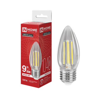 Лампа INhome LED-Свеча-Deco 9Вт 230В Е27 4000К 1040Лм / 4690612063256 -