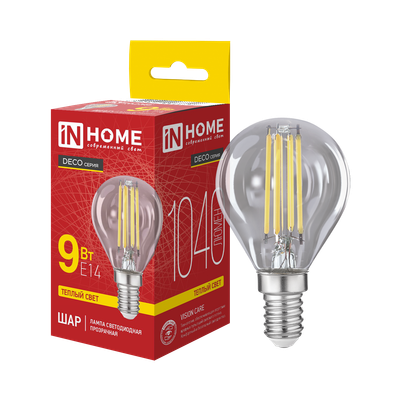 Лампа INhome LED-Шар-Deco 9Вт 230В Е14 3000К 1040Лм / 4690612063317 - 