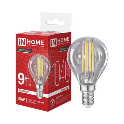 Лампа INhome LED-Шар-Deco 9Вт 230В Е14 4000К 1040Лм / 4690612063324 - 