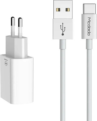 Зарядное устройство сетевое McDodo CH-6721 2 USB-A Charger(EU) + Type-C Cable (1м, белый) - 