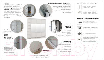 Шкаф-купе Империал Тетрис ЗЗ 140x220 (белый жемчуг)