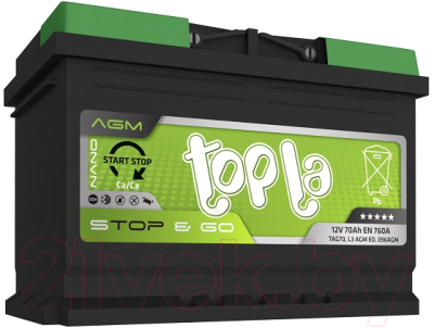 

Автомобильный аккумулятор Topla, TOP AGM Stop&Go TAG7 / 114070