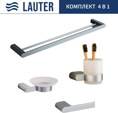 Набор аксессуаров для ванной и туалета Lauter 21SH1061 + 21SH1051 + 21SH1101 + 21SH7021 (Chrome, 4 предмета) - 