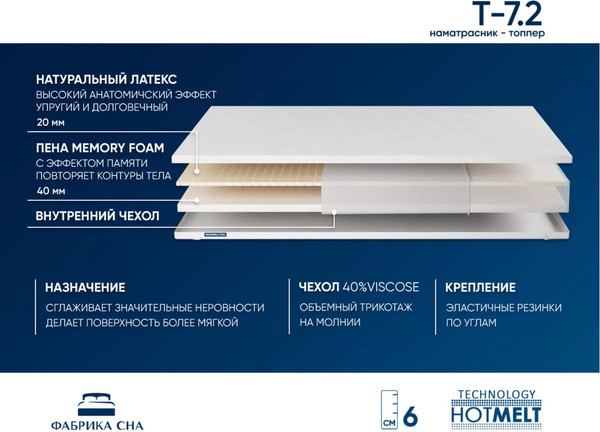 Купить Наматрасник ортопедический Фабрика сна Топпер Т-7.2 90x195 в Бобруйске