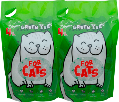 Наполнитель для туалета For Cats Силикагелевый с ароматом зеленого чая / TUZ033 (2x4л/1.55кг АКЦИЯ) -