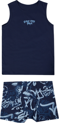 Комплект бельевой детский Mark Formelle 443002 (р.146-72-63, темно-синий/граффити на темно-синем) - 