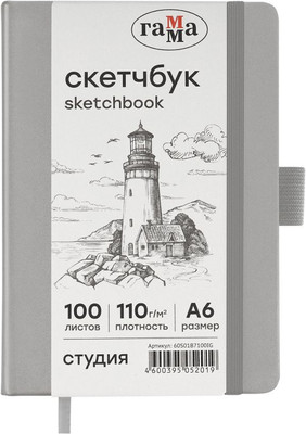 Скетчбук ГАММА Студия / 60S01B7100IG (100л, серебряный) -