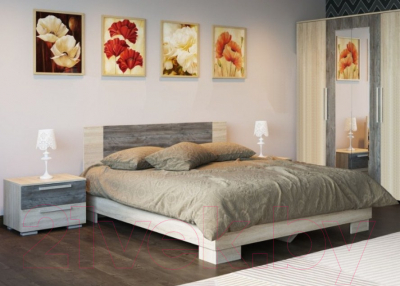 Двуспальная кровать SV-мебель Спальня Лагуна 2 160x200 (дуб сонома/сосна джексон)