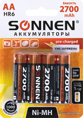 Комплект аккумуляторов Sonnen АА HR6 2700mAh / 455607 (4шт) -
