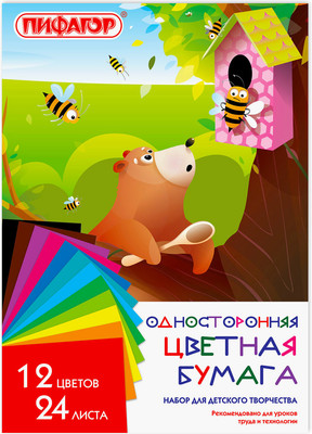 Набор цветной бумаги Пифагор Мишка / 115484 (12цв) - 