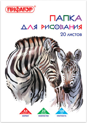 Набор бумаги для рисования Пифагор Зебры / 129221 (20л) -