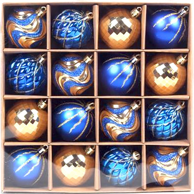 Набор шаров новогодних Золотая сказка 592454 (16шт, золотой/синий) - 