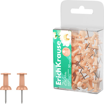 Кнопки канцелярские Erich Krause Pastel Bloom Peach / 62055 (50шт) - 