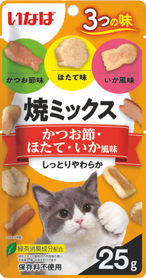 

Лакомство для кошек, Якимиксу Кацуобуси с морским гребешком и кальмаром