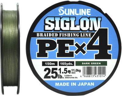 Леска плетеная Sunline Siglon Dark Green PEx4 150м 1.5/25LB / SU-63052056 - 