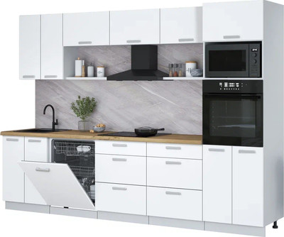 Кухонный гарнитур Интерлиния Мила Лайт 3.0-ПМ1 (белый платинум/белый платинум/дуб бунратти) - 