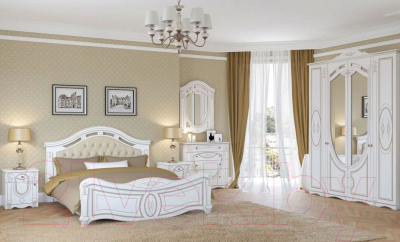 Двуспальная кровать Империал Александрина с ламелями МИ 160 (белый/золото)