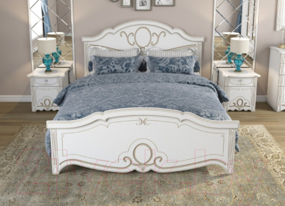 Двуспальная кровать Империал Барбара с ламелями (белый/золото)