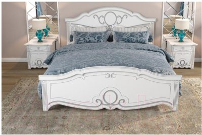 Двуспальная кровать Империал Барбара с ламелями (белый/серебристый)